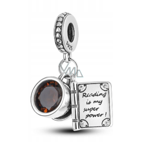 Charm Sterling silver 925 Coffee cup + book, reading is my strength, 2in1 pendant for bracelet, food and drink