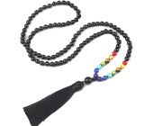 108 Mala 7 chakra necklace Onyx mat meditation jewelry, natural stone, knotted tassel, bead 6 mm