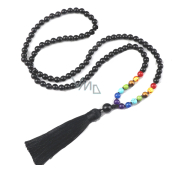 108 Mala 7 chakra necklace Onyx mat meditation jewelry, natural stone, knotted tassel, bead 6 mm