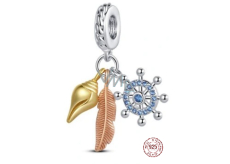 Charm Sterling silver 925 Protective amulet, anchor, feather, shell 3in1, bracelet pendant symbol