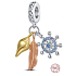 Charm Sterling Silver 925 Protective Amulet, Anchor, Feather, Shell 3-in-1, Sea Bracelet Pendant