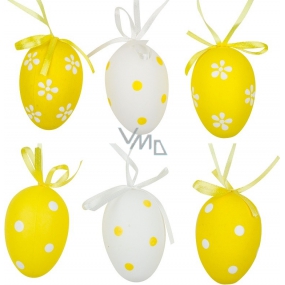 Plastic eggs for hanging white-yellow 6 cm 6 pieces in a bag