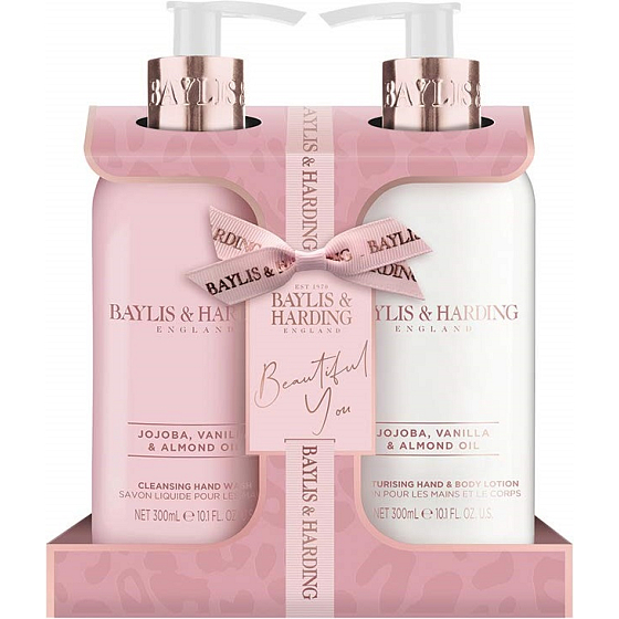 Baylis & Harding Jojoba, Vanilla and Almond oil liquid hand soap 300 ml + hand and body milk 300 ml, cosmetic set
