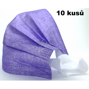Veil 3-layer protective non-woven disposable, low breathing resistance 10 pieces purple with wide rubber bands