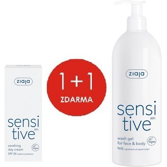 Ziaja Sensitive Skin SPF 20 soothing day cream for reducing irritation 50 ml + Sensitive Skin creamy washing gel for sensitive skin 400 ml, duopack
