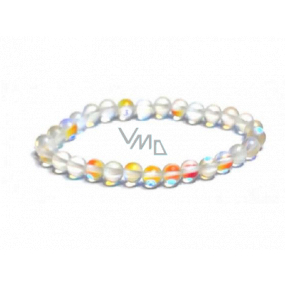 Opalite matt white elastic bracelet, synthetic stone ball 6 mm / 16-17 cm, wishing and hope stone