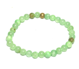 Jade green bracelet elastic natural stone, ball 6 mm / 16 - 17 cm
