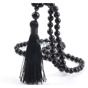 108 Mala Obsidian necklace, meditation jewellery, natural stone knotted, elastic, bead 8 mm, rescue stone
