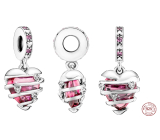 Charm Sterling silver 925 Pink Murano glass heart, love bracelet pendant