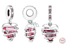 Charm Sterling silver 925 Pink Murano glass heart, love bracelet pendant