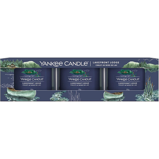 Yankee Candle Lakefront Lodge - Lakefront Lodge scented votive candle in glass 3 x 37 g, gift set