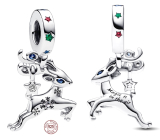 Charm Sterling silver 925 Rudolf, magic Christmas reindeer, blue cubic zirconia, Christmas bracelet pendant