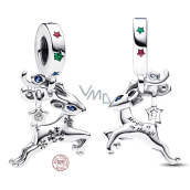 Charm Sterling silver 925 Rudolf, magic Christmas reindeer, blue cubic zirconia, Christmas bracelet pendant