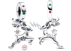 Charm Sterling silver 925 Rudolf, magic Christmas reindeer, blue cubic zirconia, Christmas bracelet pendant