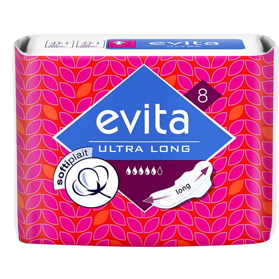 Evita Ultra Long Softiplait sanitary napkins with wings 8 pieces