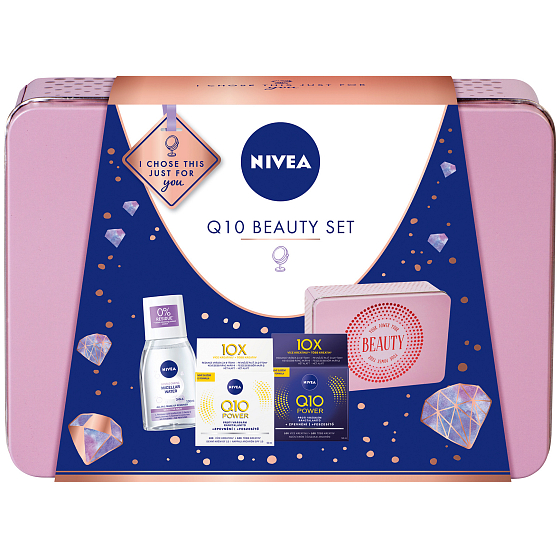 Nivea Q10 Beauty Q10 Power firming anti-wrinkle day cream for women 50 ml + Q10 Power firming night cream 50 ml + micellar water 100 ml + tin box, cosmetic set