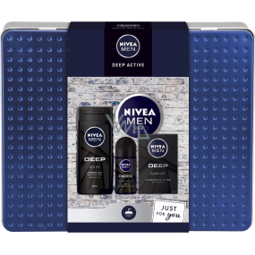 Nivea Men Deep Active shower gel 250 ml + aftershave 100 ml + antiperspirant deodorant roll-on 50 ml + cream 150 ml, cosmetic set for men