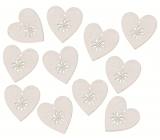 Wooden heart with white sticker 3 cm, 12 pieces