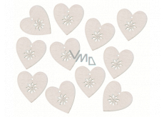 Wooden heart with white sticker 3 cm, 12 pieces