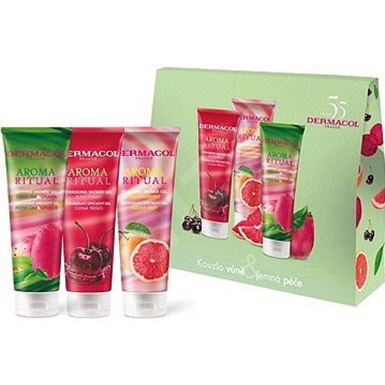 Dermacol Aroma Ritual Black Cherry Shower Gel 250 ml + Pink Grapefruit Shower Gel 250 ml + Green Tea and Prickly Pear Shower Gel 250 ml, cosmetic set