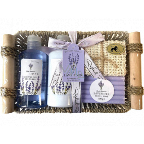Raphael Rosalee Lavender shower gel 150 ml + body lotion 150 ml + toilet soap 100 g + massage washcloth + washcloth, cosmetic set