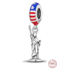 Charm Sterling Silver 925 USA American Flag - Statue of Liberty, travel bracelet pendant
