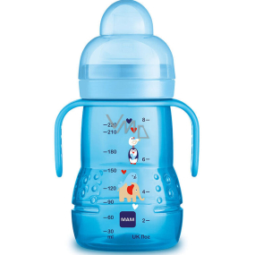 Mam Trainer bottle for easy transition from breastfeeding or bottle to cup 4+ months Blue 220 ml