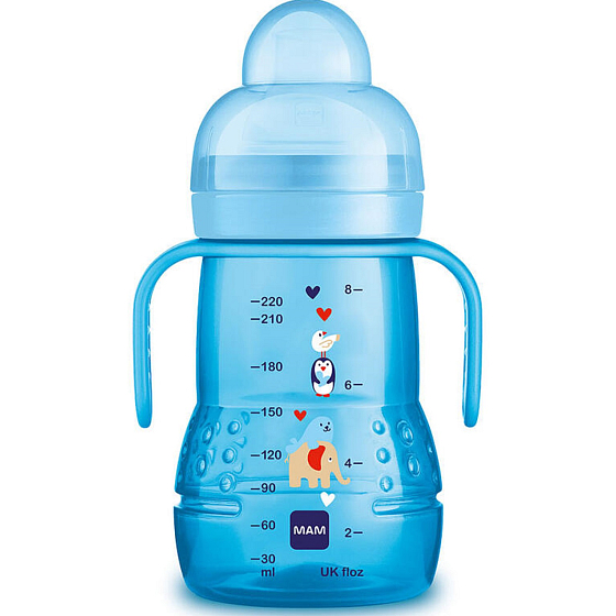 Mam Trainer bottle for easy transition from breastfeeding or bottle to cup 4+ months Blue 220 ml