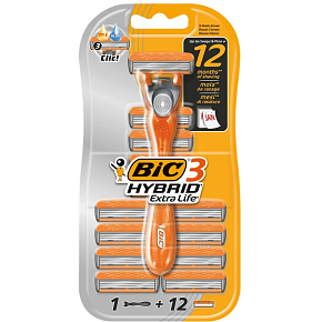 Bic Hybrid 3 men's razor + 12 replacement blades, 1 pc Bic Hybrid 3 men's razor + 12 replacement blades, 1 pc