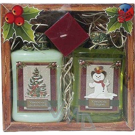 Bohemia Gifts Merry Christmas Olive shower gel 300 ml + bath 300 ml + candle, cosmetic set