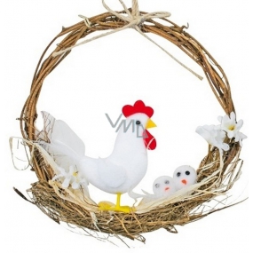 Wicker wreath for hanging white hen 14 cm