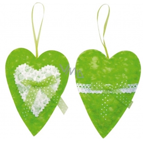 Heart for hanging textile green 14 cm 1 piece