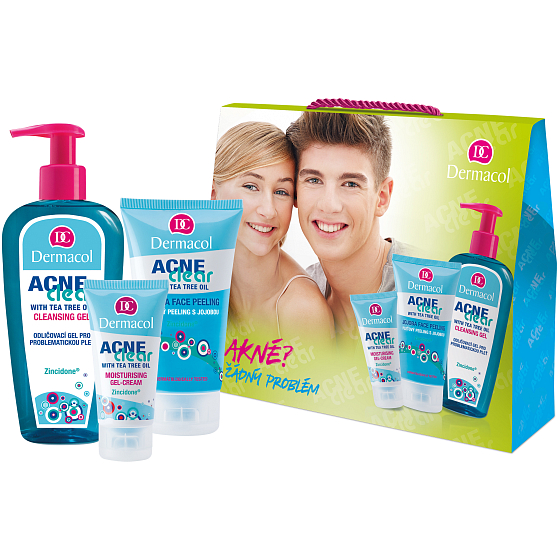 Dermacol Acneclear Moisturizing Gel-Cream moisturizing gel cream 50 ml + Acneclear Jojoba Face Peeling skin peeling with jojoba 150 ml + Acneclear Cleansing Gel make-up gel 200 ml, cosmetic set
