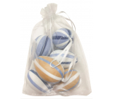 Striped plastic eggs for hanging 6 cm, 6 pieces in organza