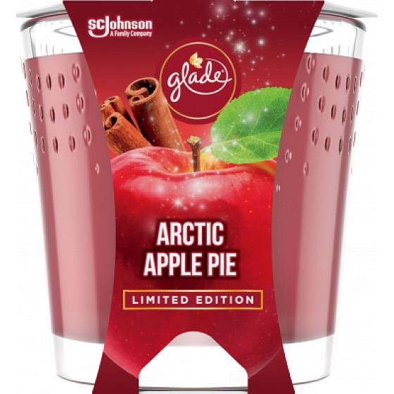Glade Arctic Apple Pie with the scent of apple, cinnamon and nutmeg scented candle in a glass, burning time up to 32 hours 129 g