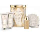 Grace Cole Impress shower gel 100 ml + body lotion 100 ml + bath foam 50 ml + bath sponge, cosmetic set in a tin can