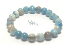 Larimar bracelet elastic natural stone, ball + blue eye 8 mm / 16 - 17 cm, stone of mythical Atlantis