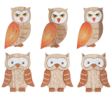 Wooden owls Orange and brown wings 4 cm 6 pieces