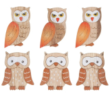 Owls wooden Orange and brown wings 4 cm 6 pieces