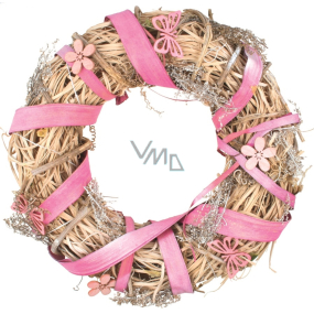 Flower wreath with pink decorations 25 cm