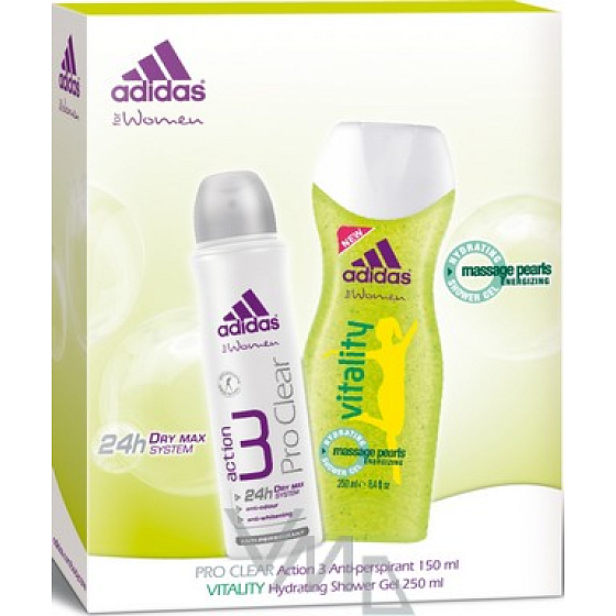 Adidas Action 3 Pro Clear antiperspirant deodorant spray 150 ml + shower gel 250 ml, cosmetic set