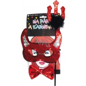 Devil's mask with horns, pitchfork, bow tie set