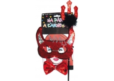 Devil's mask with horns, pitchfork, bow tie set