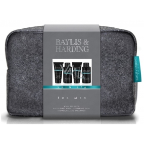Baylis & Harding Men Amber and Sandalwood liquid body and hair soap 100 ml + facial cleansing gel 100 ml + aftershave 50 ml + shower gel 50 ml + larger gray toiletry bag cosmetic set for men