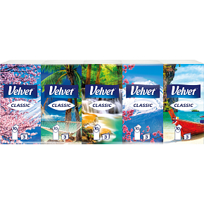 Velvet Classic 3-layer paper handkerchiefs, 10× 10 pcs