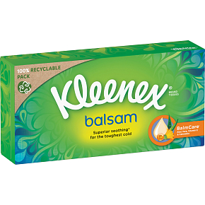 Kleenex Balsam 3-ply Paper Handkerchiefs in a Box, 64 pcs