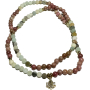108 Mala Amazonite + Rhodonite + Lotus necklace meditation jewelry, natural stone, ball 6 mm