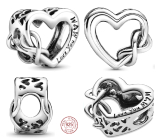 Charm Sterling silver 925 Heart and infinity Love You Mum, bead on bracelet family