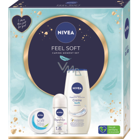 Nivea Feel Soft Soft fresh moisturizer for body, face and hands 100 ml + Original Care antiperspirant roll-on 50 ml + Creme Soft shower gel 250 ml, cosmetic set for women