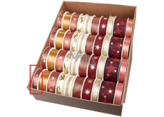 Ditipo Fabric Christmas ribbon with wire Red-copper with gold stars 4 m x 15 mm